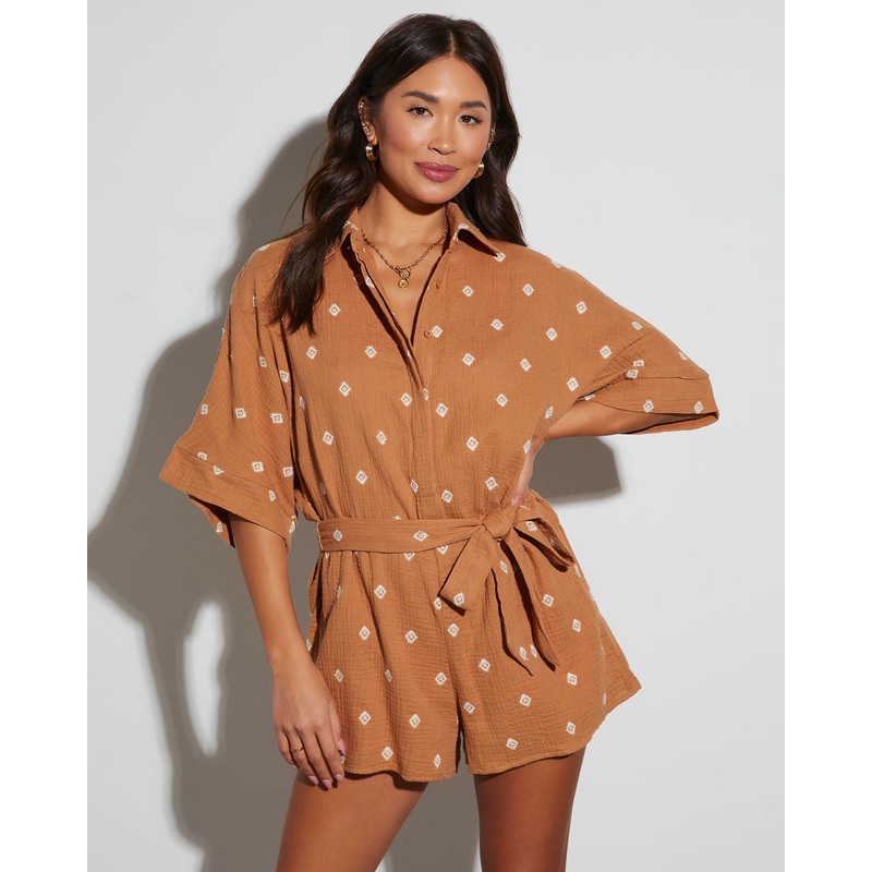 Fallon Collared Tie Waist Romper