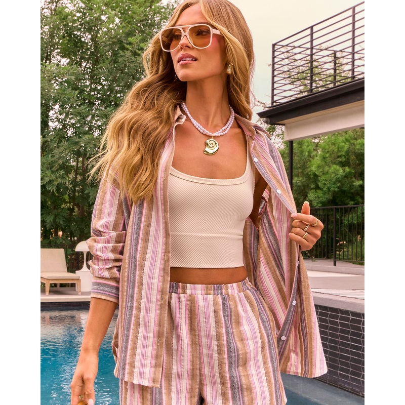 Golden Dusk Striped Button Down Top