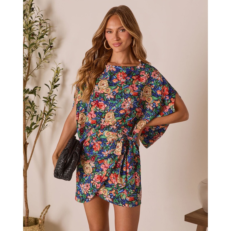 Jacie Wrap Mini Dress|Navy Multi|XS|S|M|L|XL