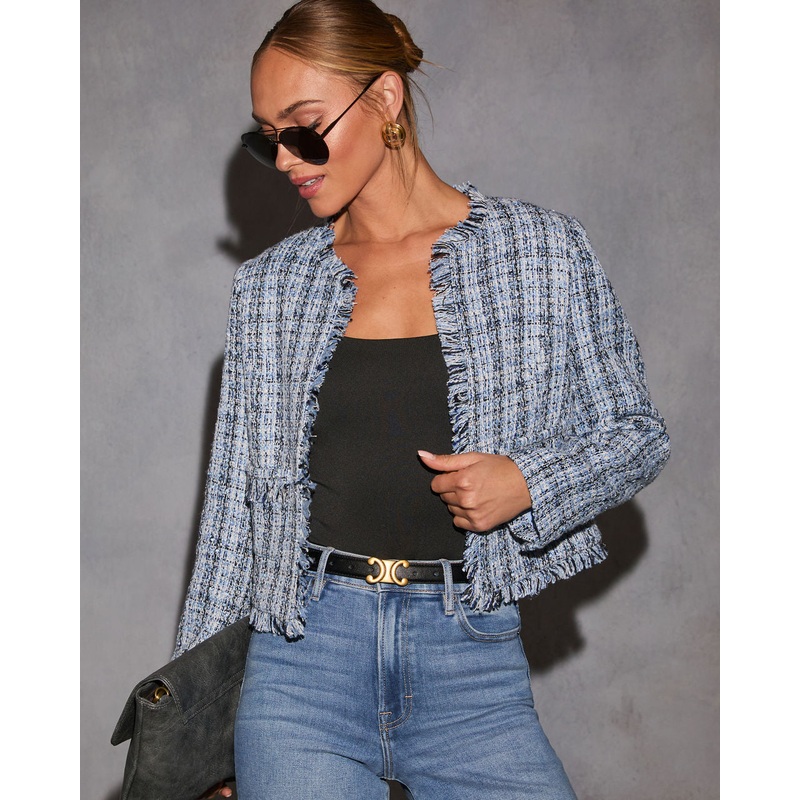Jullian Frayed Tweed Jacket|Blue Cream|XS|S|M|L|XL