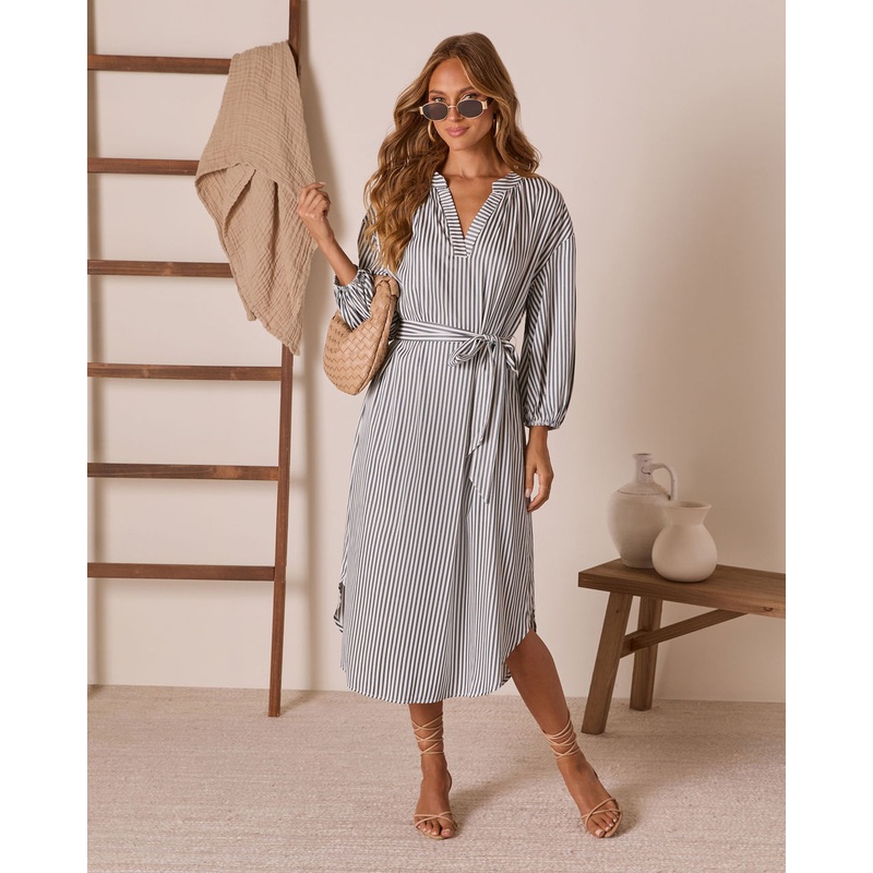 Midsummers Day Waist Tie Midi Shirt Dress