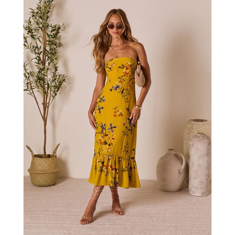 Nakita Fishtail Maxi Dress|Mustard Floral|XS|S|M|L|XL