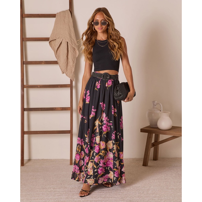 Olenda Floral Maxi Skirt|Black|S|M|L