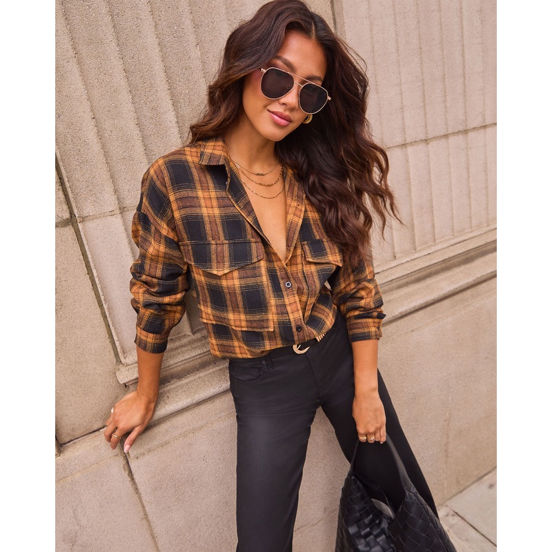 Petaluma Cotton Blend Plaid Button Down Top