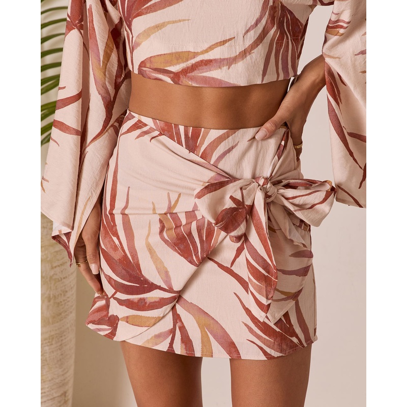 Ramiah Wrap Tropical Mini Skirt