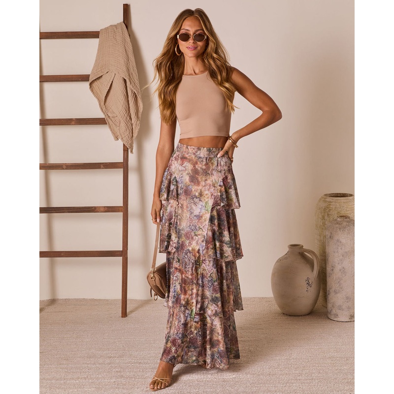 Reissa Tiered Maxi Skirt|Sand|XS|S|M|L|XL