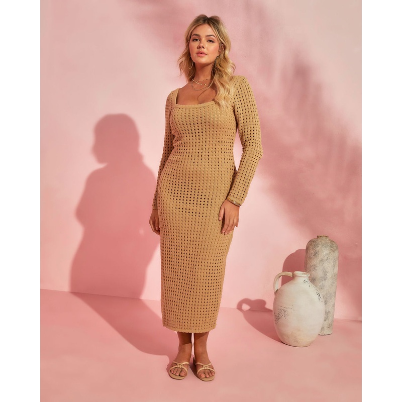Seychelles Cotton Blend Crochet Knit Midi Dress