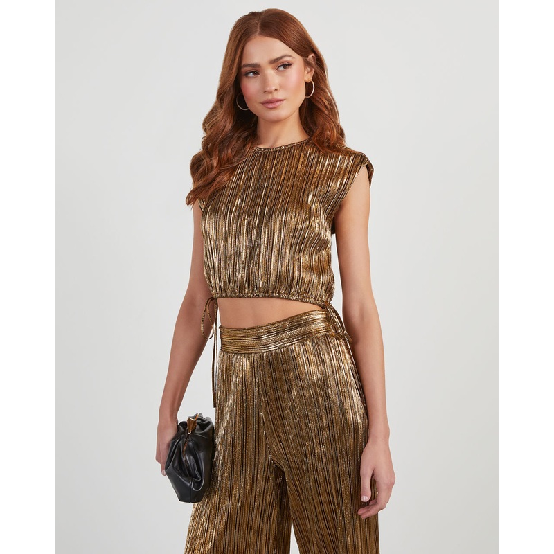 Sinclair Metallic Plisse Crop Blouse