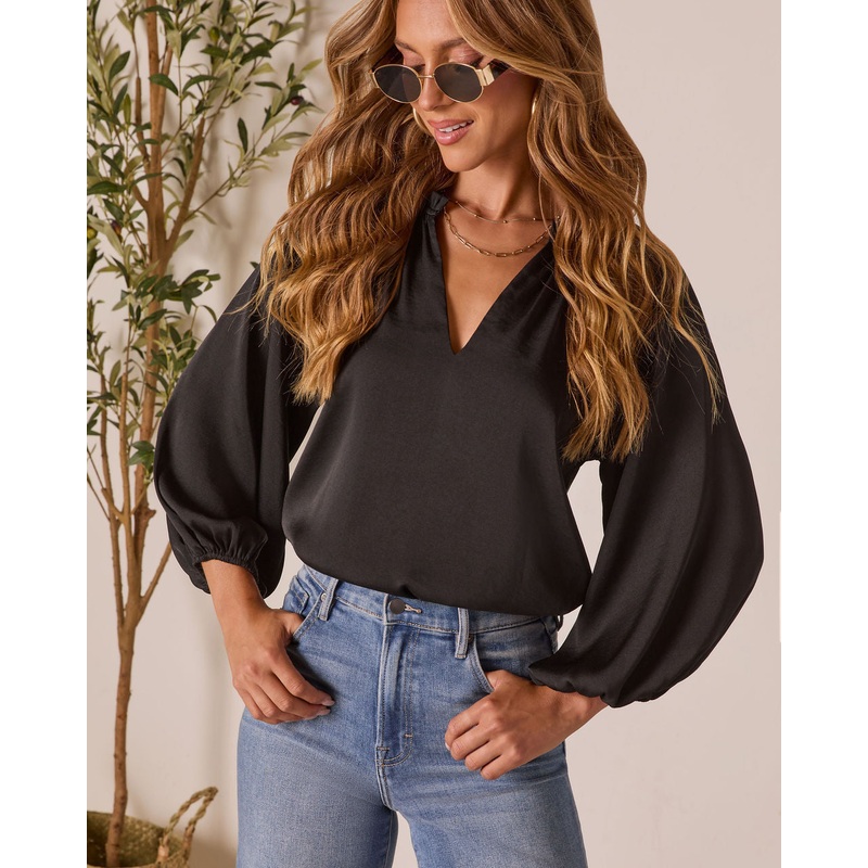 Teylor V Neck Long Sleeve Top|Black|Mocha|XS|S|M|L|XL