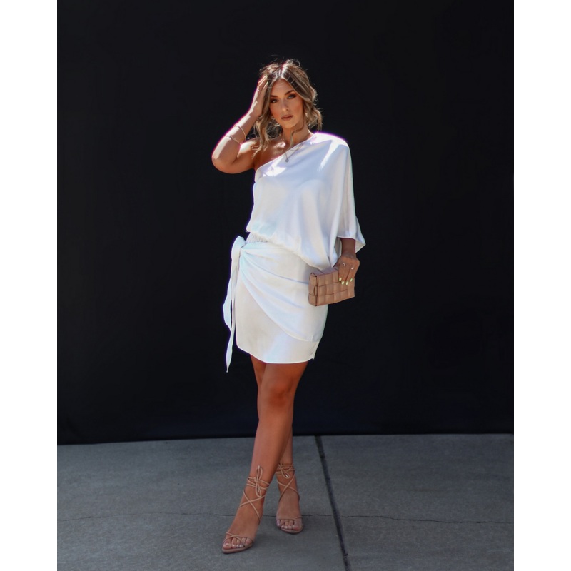 Anastasia Satin One Shoulder Side Tie Mini Dress