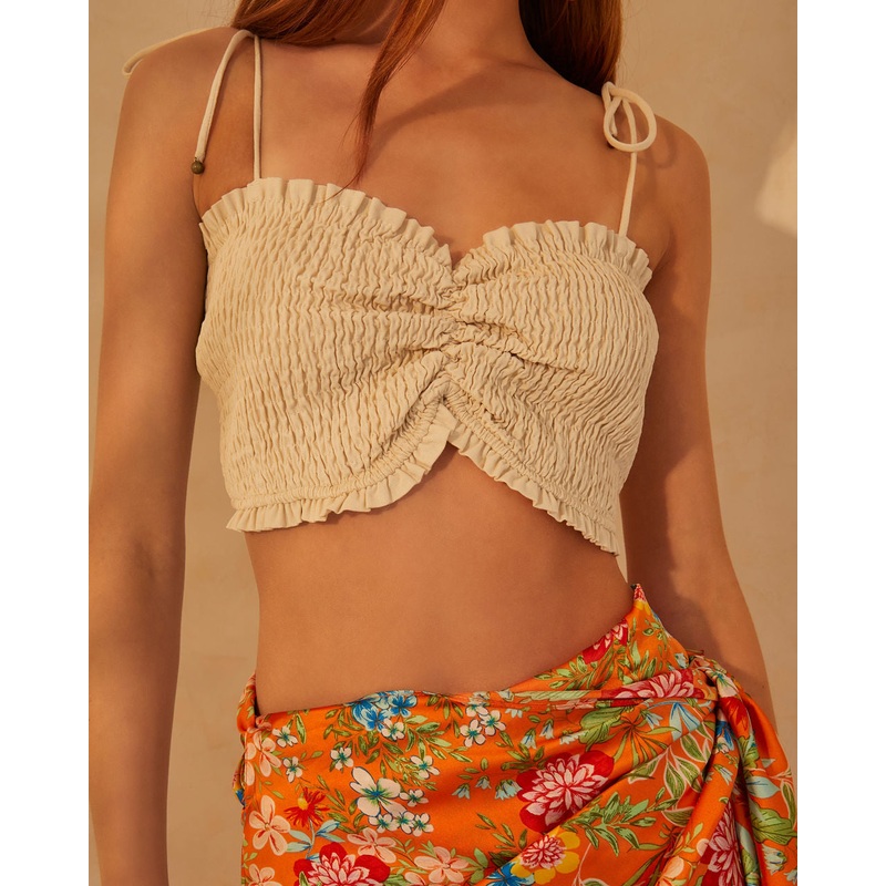 Elizia Smocked Crop Top|Sand|S|M|L