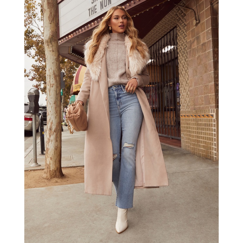 Frederica Pocketed Faux Fur Collar Coat