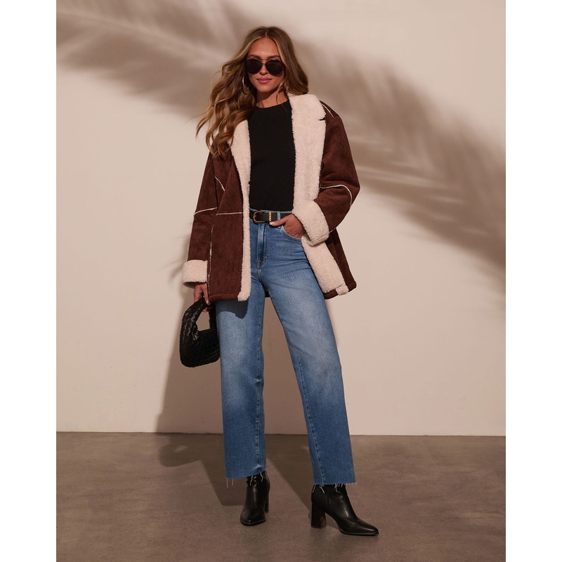 Genevieve Contrast Suede Shearling Coat