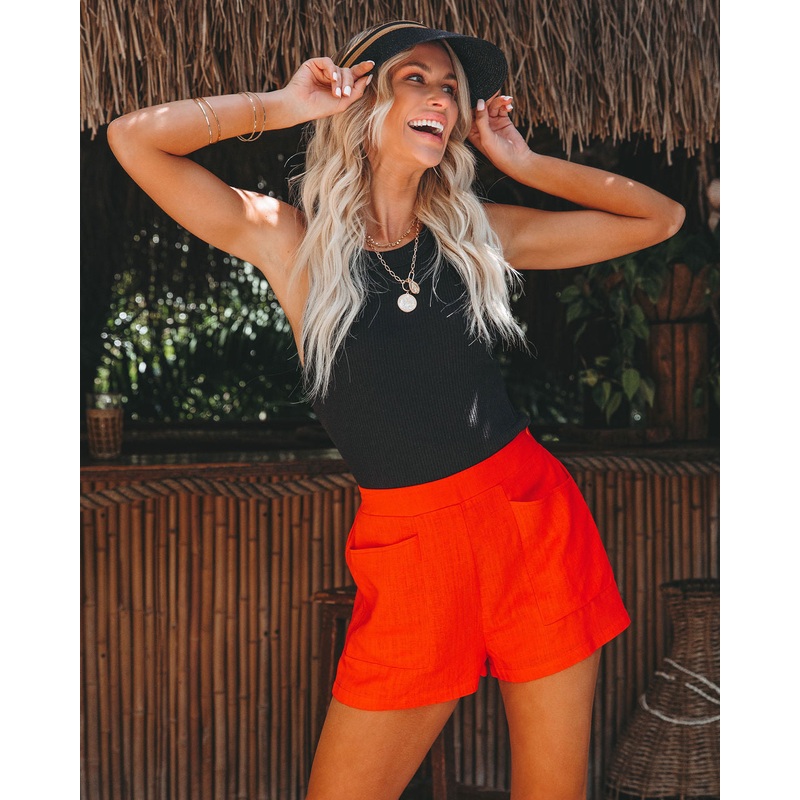 Gretchen Linen Blend Pocketed High Rise Shorts