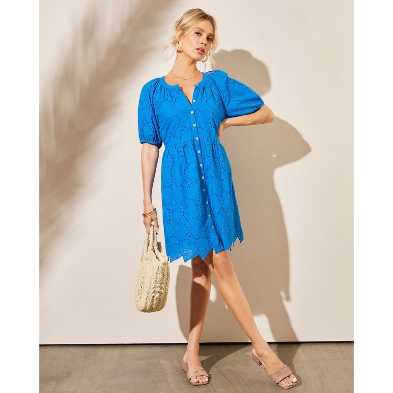Jacinda Eyelet Puff Sleeve Mini Dress