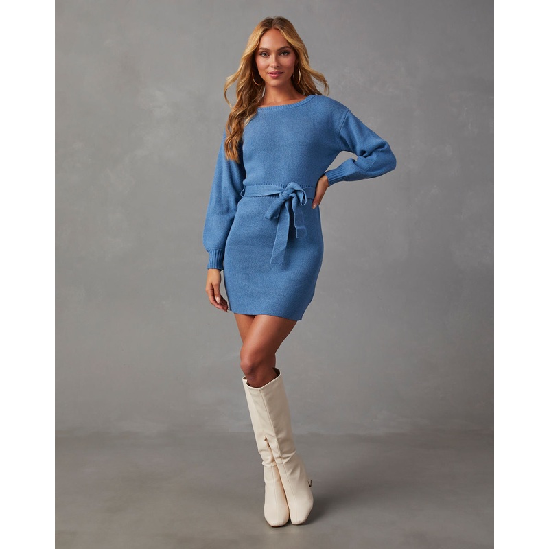 Lorene Tie Waist Mini Sweater Dress