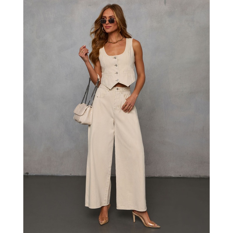 Marcie Wide Leg Jeans|Cream|S|M|L