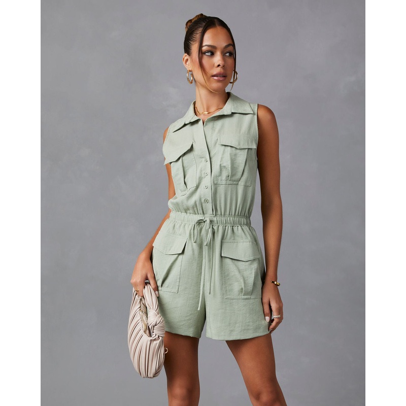 Naida Pocketed Romper|Sage|Black|XS|S|M|L|XL