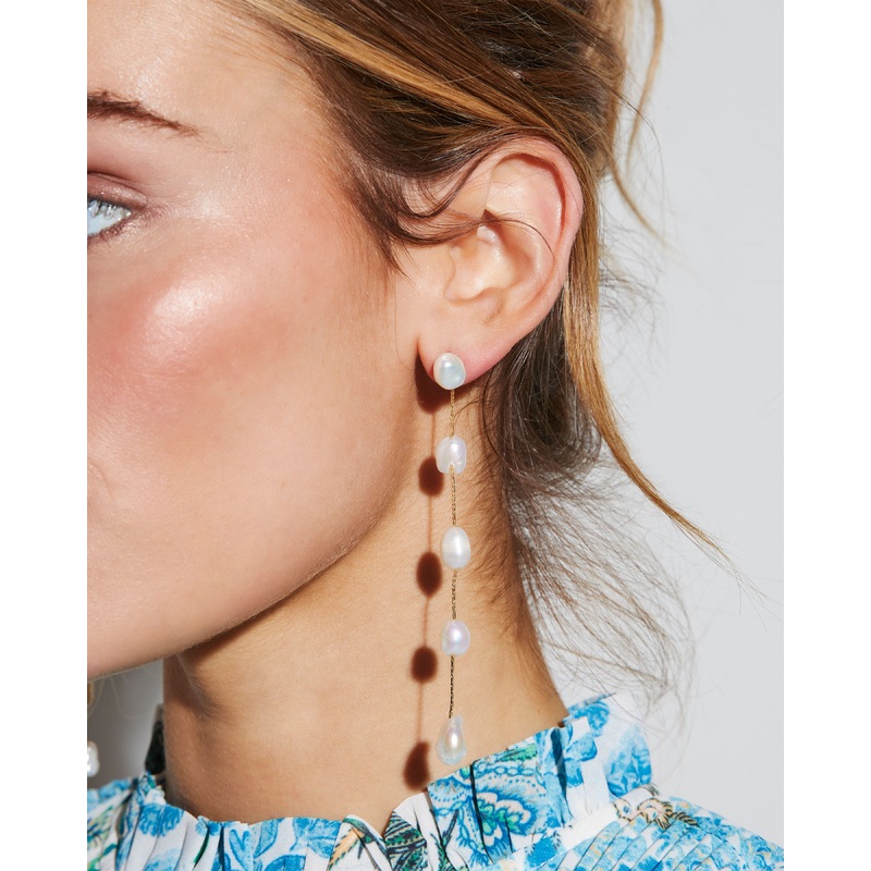 Quinn Pearl Drop Earrings|Gold|O/S