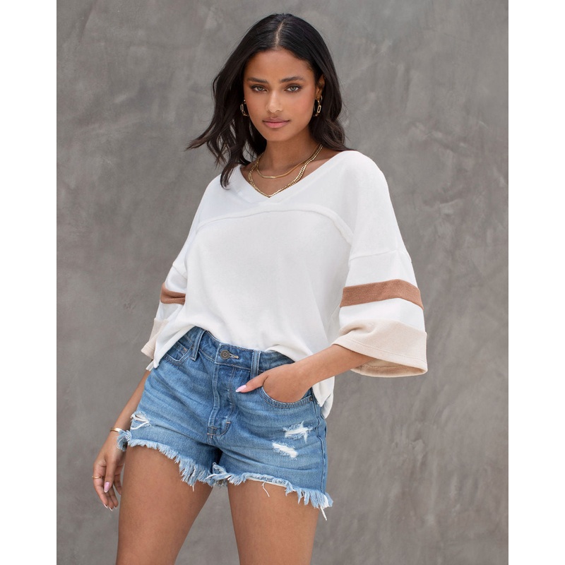 Rayne Cotton Blend Terry Cloth Stripe Sleeve Top