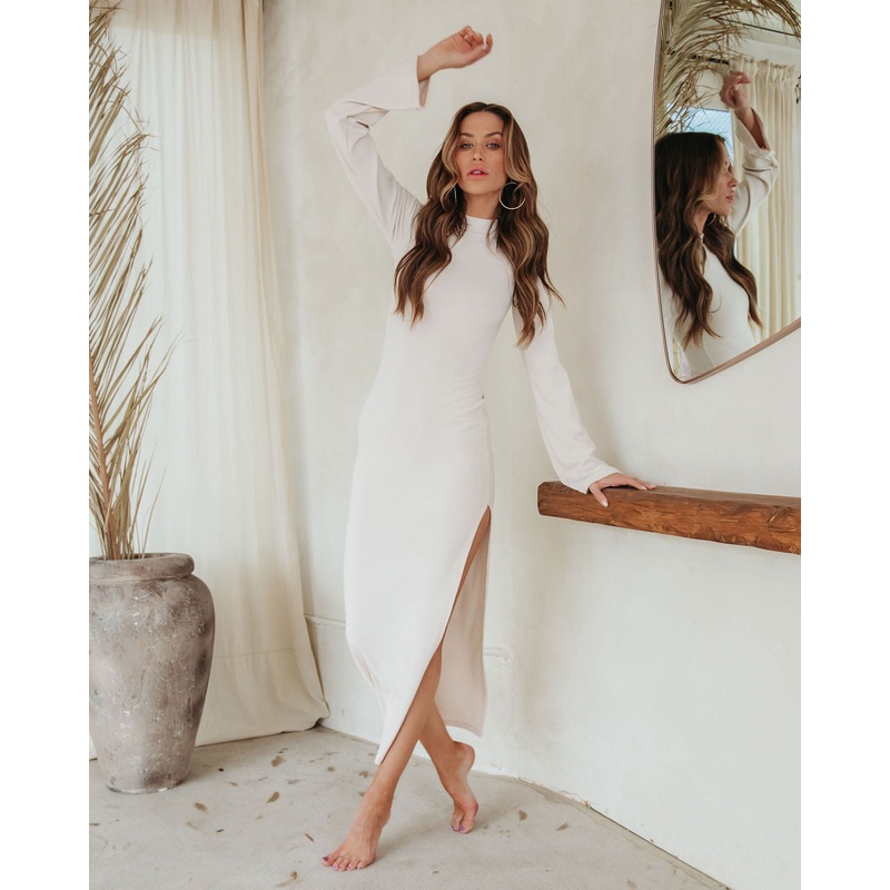 Simpson Ribbed Side Slit Maxi Dress