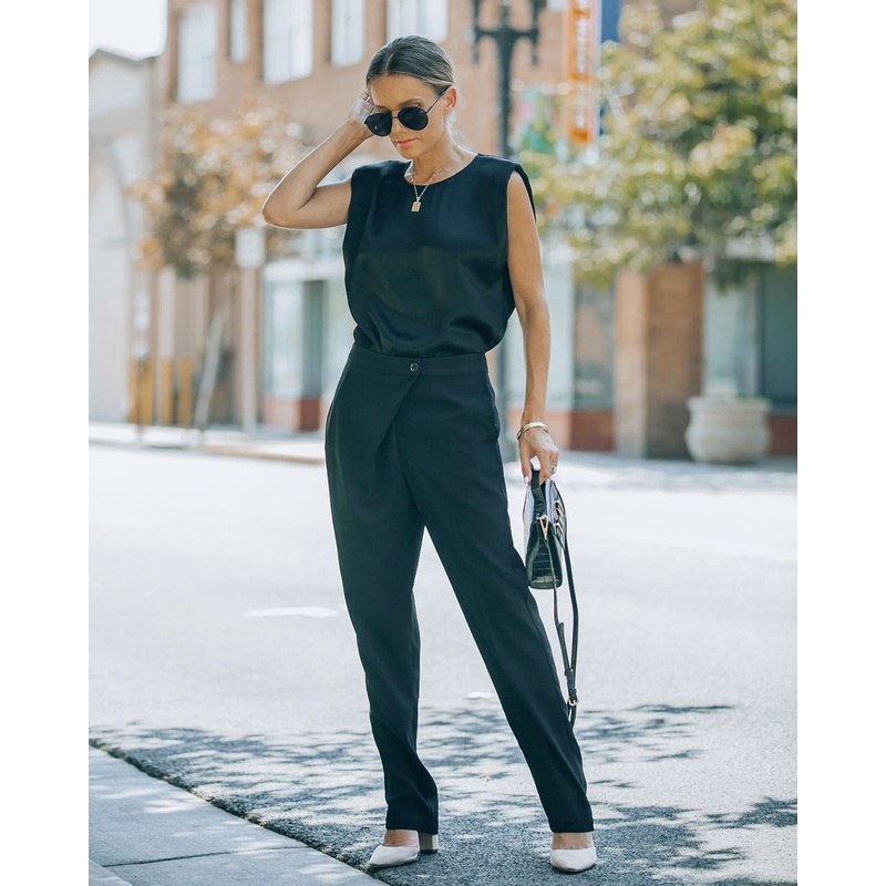 Uncommon Times Pocketed Asymmetrical Button Pants