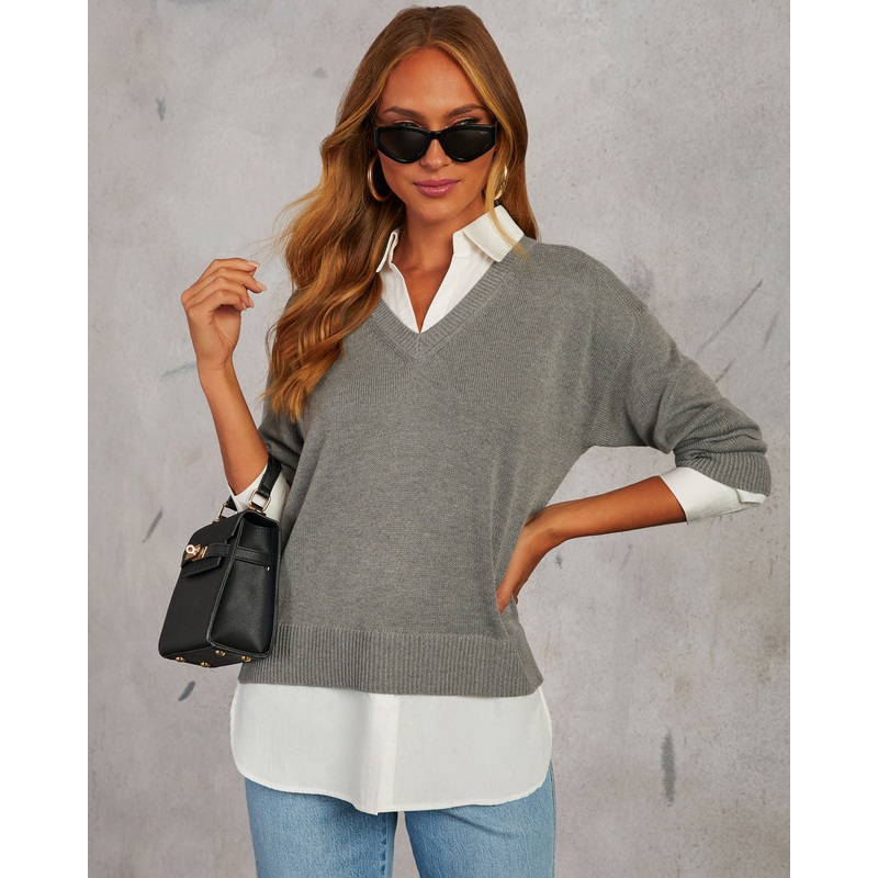 Xira Poplin Contrast Pullover Sweater
