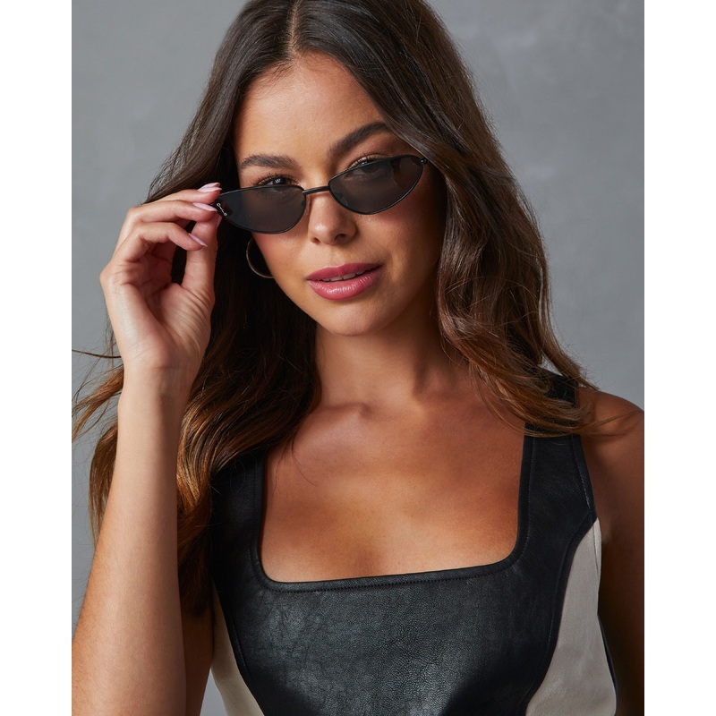 Aster Slim Cat Eye Sunglasses|Black|O/S