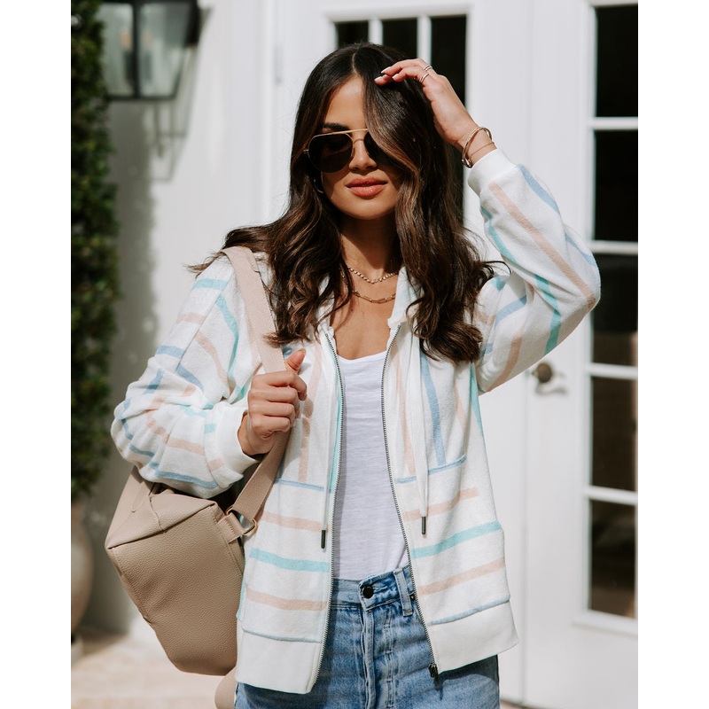 Clevelander Terry Striped Zip Up Sweatshirt