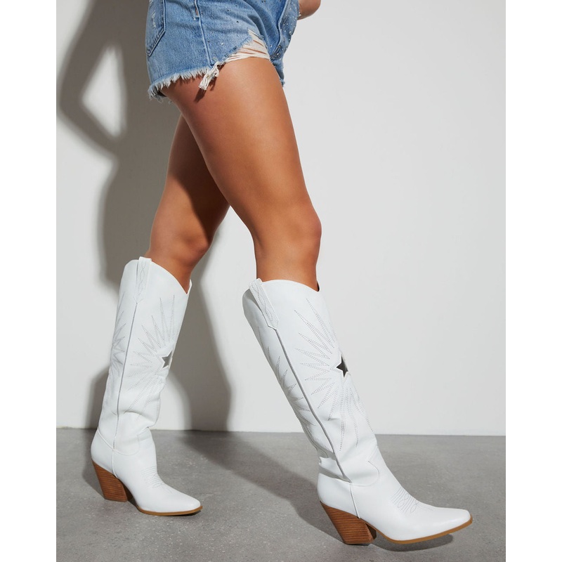 Constance Star Western Boot|White|6|7|8|9|10