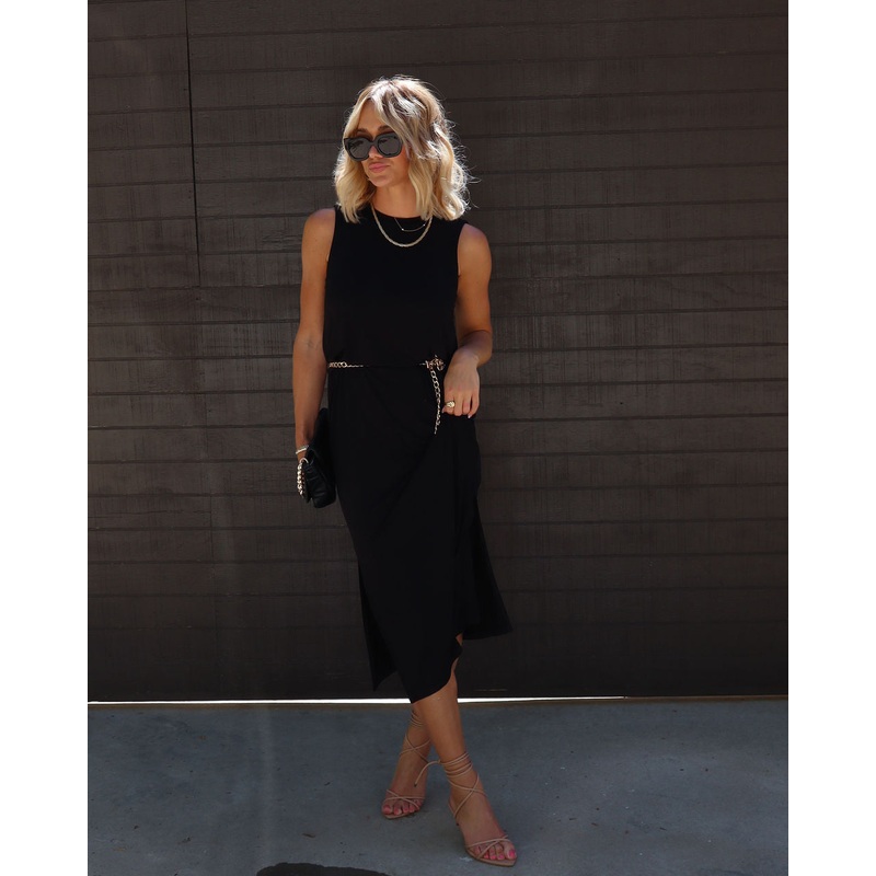 Dede Side Slit Midi Dress|Black|S|M|L