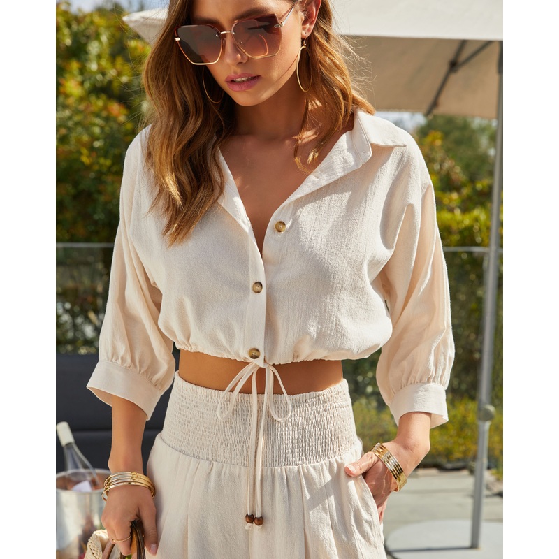 Emilee Cotton Drawstring Top|Sand|XS|S|M|L|XL