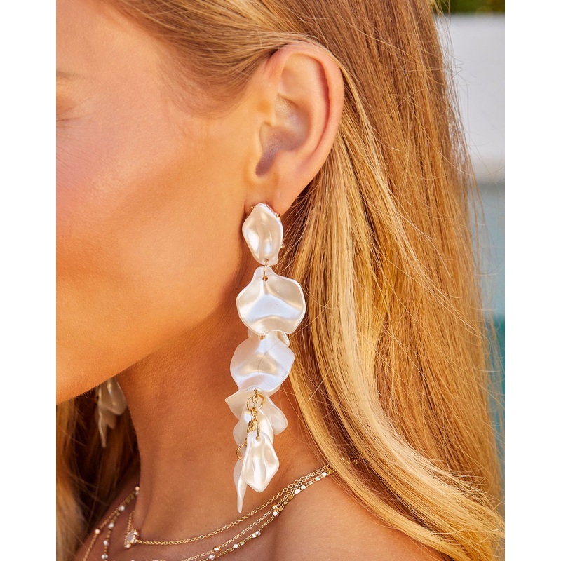 Etta Textured Drop Earrings|Pearl|Gold|O/S