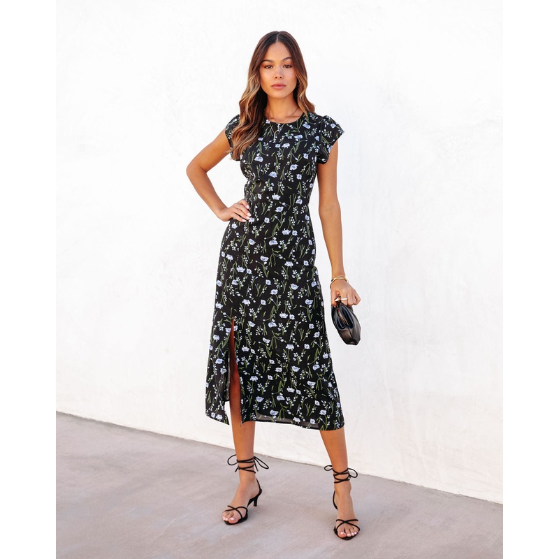 Fleurette Floral Back Cutout Midi Dress