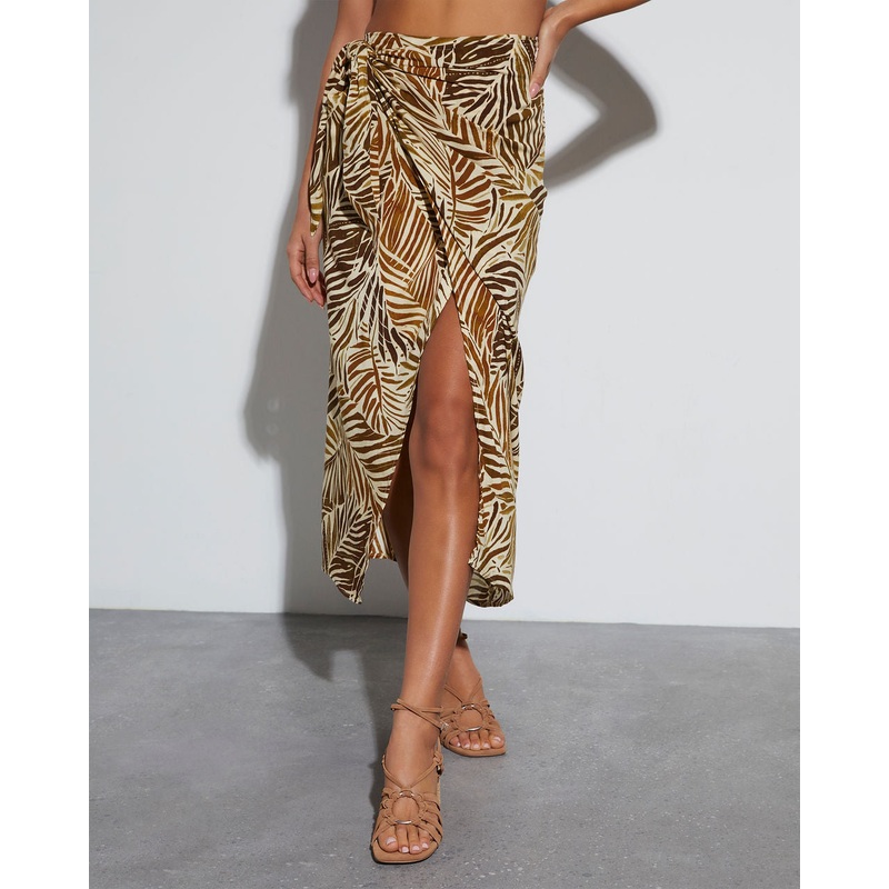 Island Hideout Satin Wrap Midi Skirt