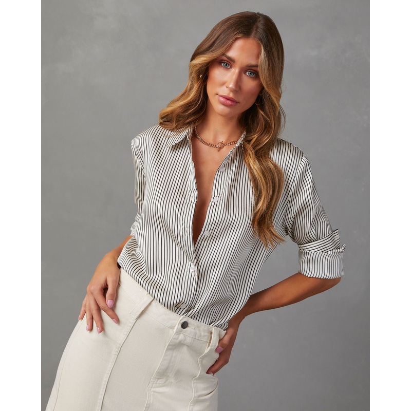 Jessey Striped Oversized Button Down Top