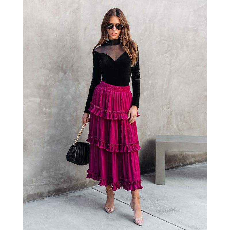 Nasreen Plisse Chiffon Tiered Maxi Skirt