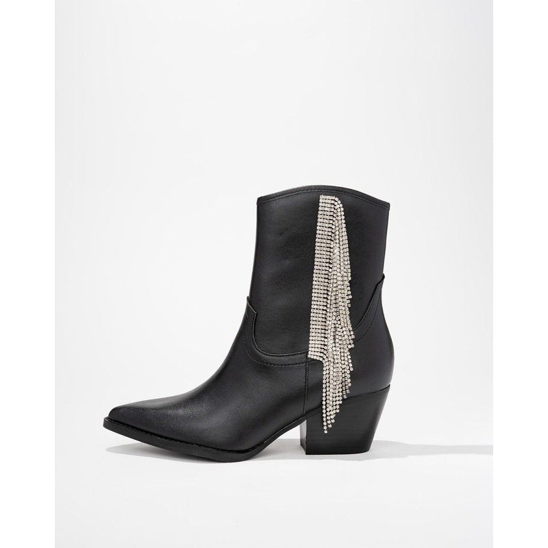 Rowan Crystal Fringe Bootie|Black|White|6|6.5|7|7.5|8|8.5|9|10