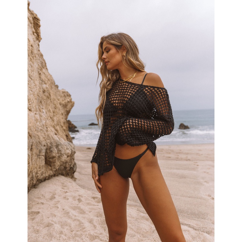 Seashore Open Knit Top|Black|Cream|S|M|L|XL