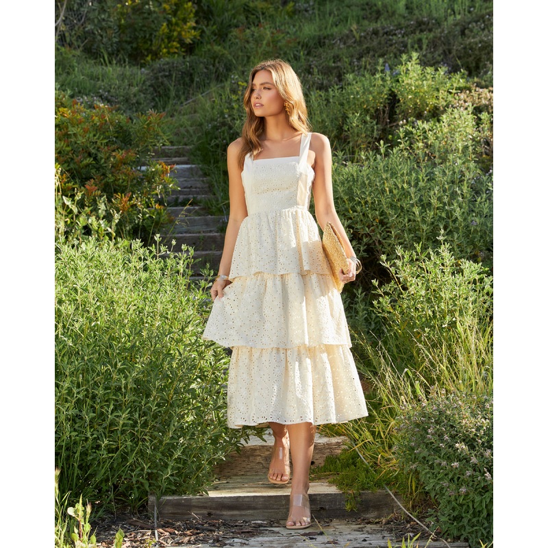 Sparrow Cotton Eyelet Tiered Midi Dress