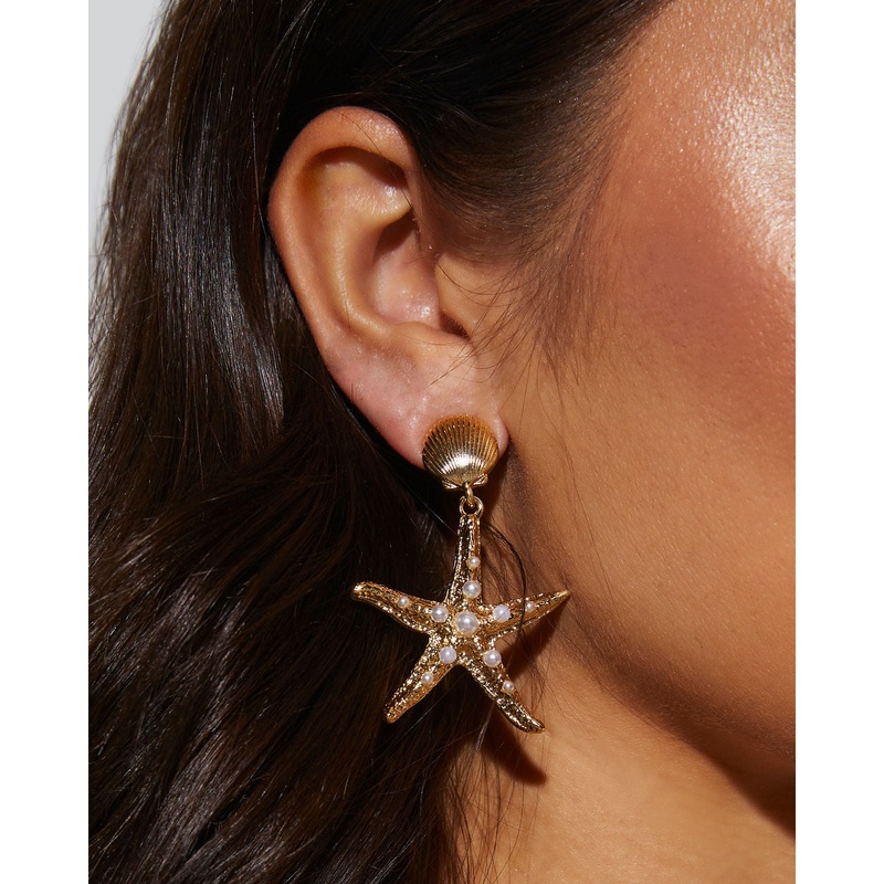 Starfish Drop Earrings|Gold|O/S