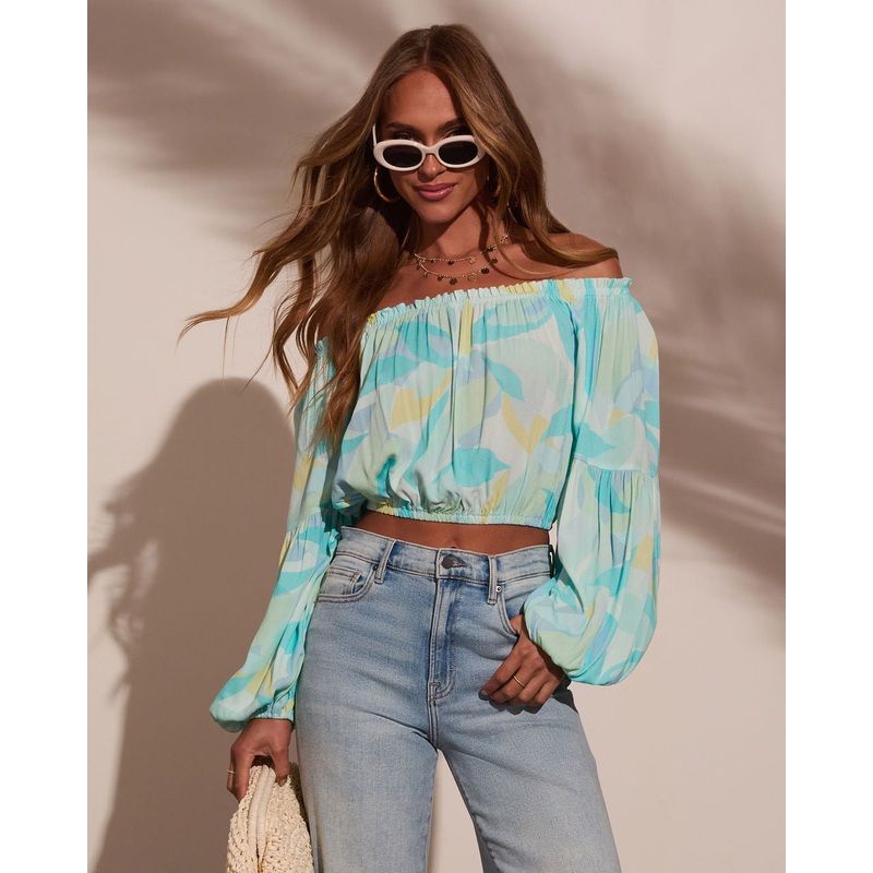 Tropical Spring Printed Off The Shoulder Top