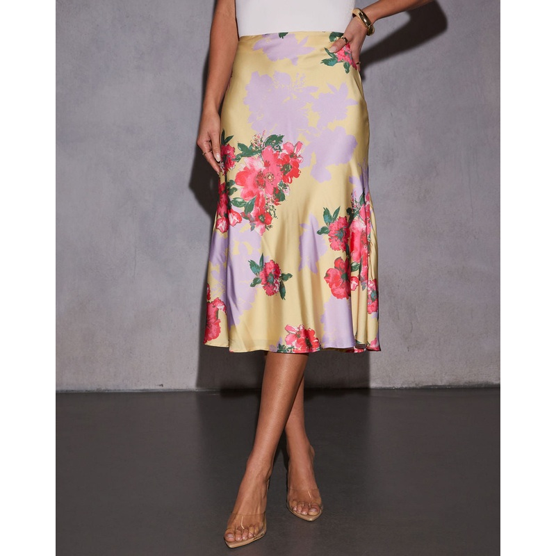 Annalise Floral Print Satin Midi Skirt