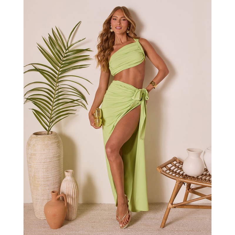 Bahamas One Shoulder Crop Top|Lime|Black|Green|Mocha|Ocean Blue|Olive|Pink|Berry|Tangerine|Taupe|XS|S|M|L|XL