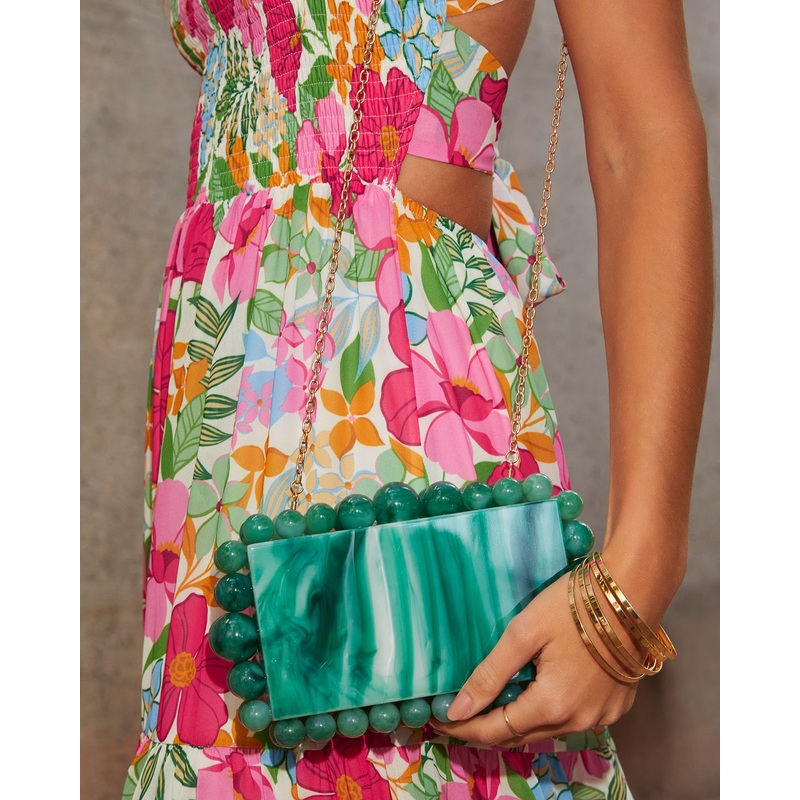 Cava Acrylic Hard Case Clutch|Green|O/S