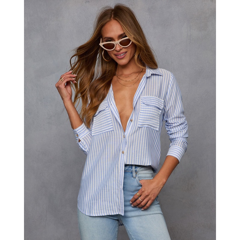 Coastal Cruising Stripe Button Down Top
