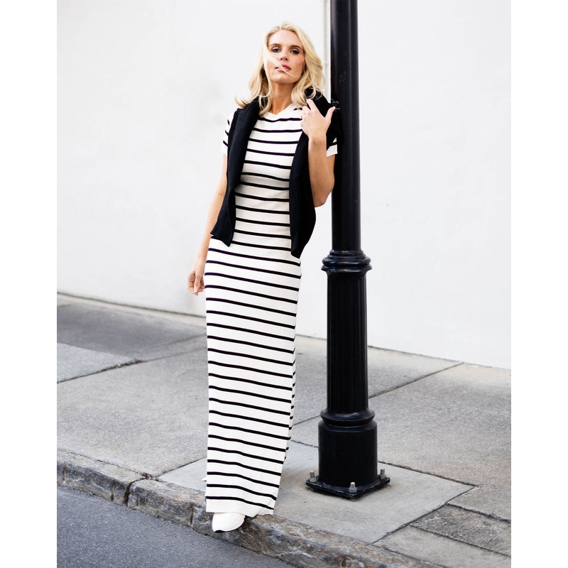 Essential Striped Maxi Dress|Off-White/Black|XS|S|M|L|XL
