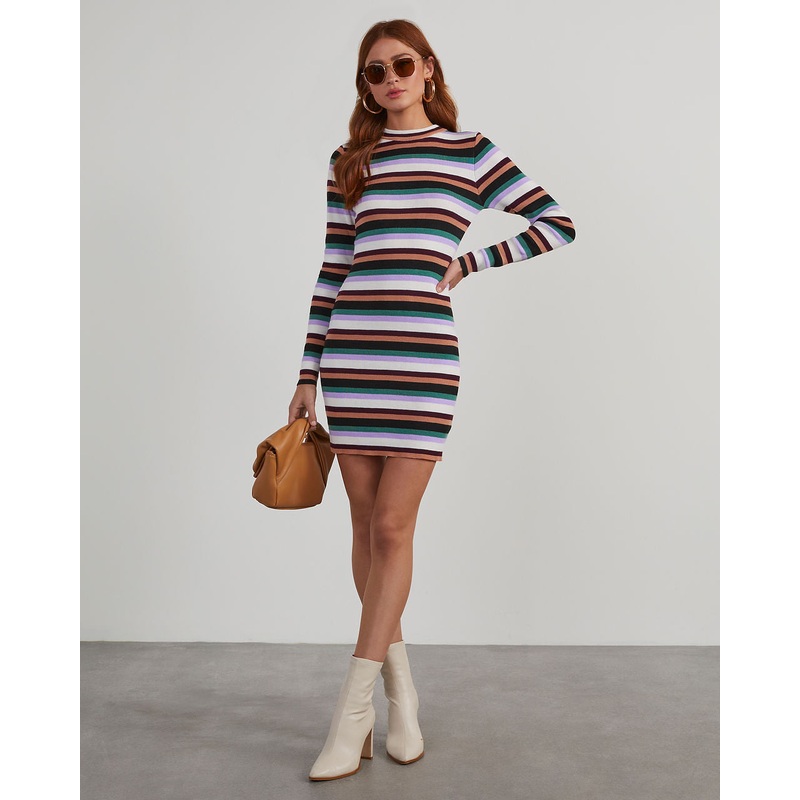 Fashionably Educated Striped Knit Mini Dress