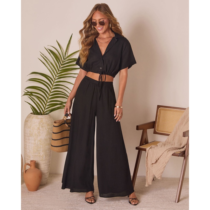 Gabbie Short Sleeve Collared Button Up Top