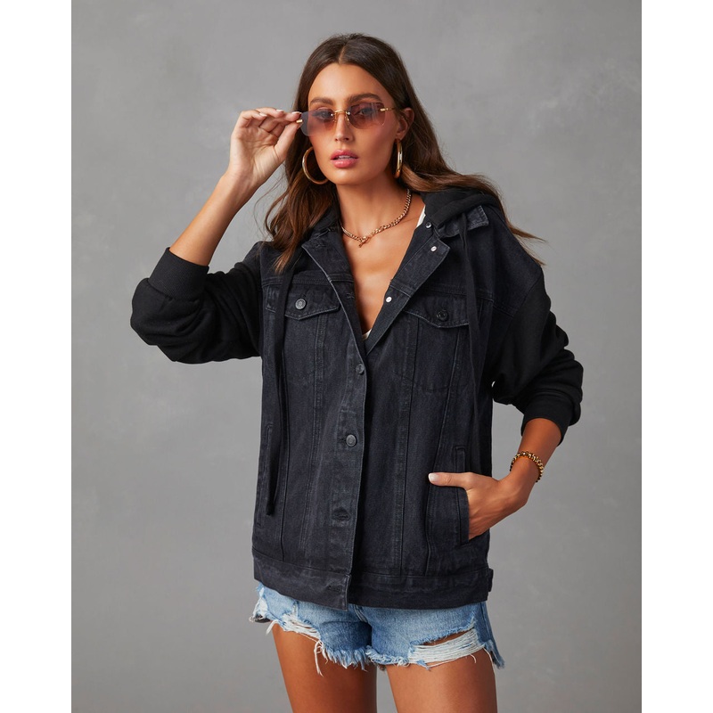 Gerardi Hooded Denim Jacket|Black|XS|S|M|L|XL